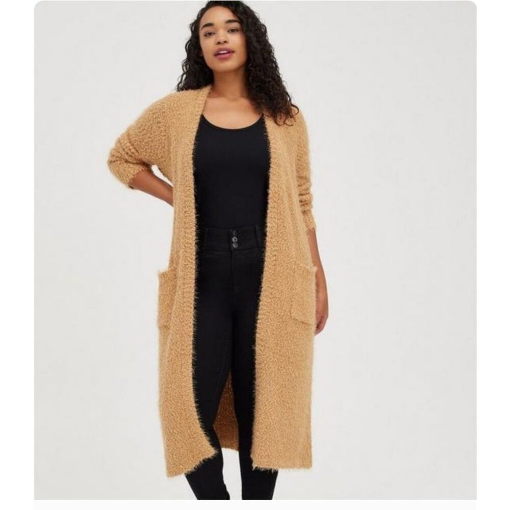 Torrid Popcorn Cardigan Camel Long Maxi Pockets Soft Comfy Plus Women's 2X